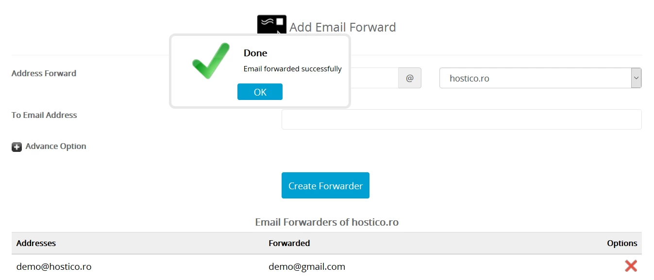Redirectionare creata cu succes