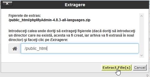 fereastra cu buton extract file