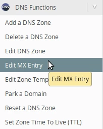 Edit MX Entry în panou WHM