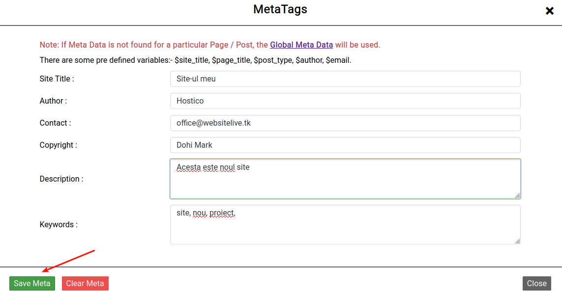 MetaTags pentru website