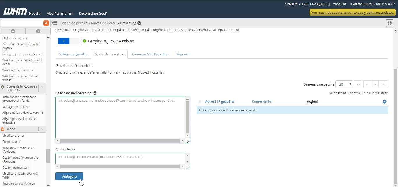 Adaugare adresa ip greylisting