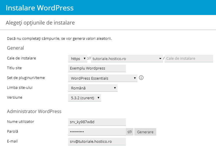 Optiuni de instalare Wordpress