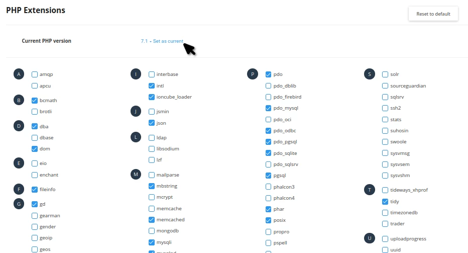 Selectare PHP Set as current