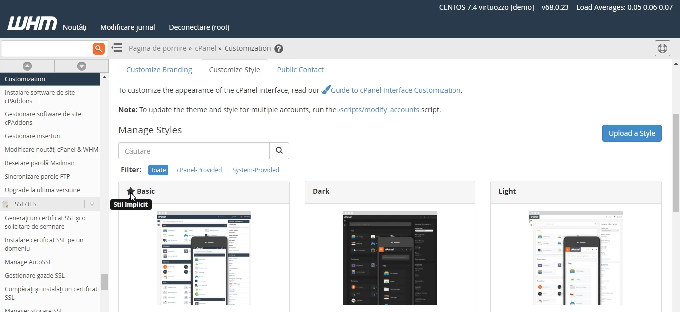 Preferințe pentru afișare temă WHM